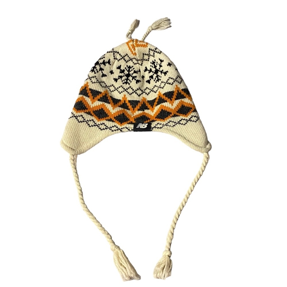 New Balance Kids Winter Hat Warm Knitted Beanie Snowflake Tassel Cap Sherpa